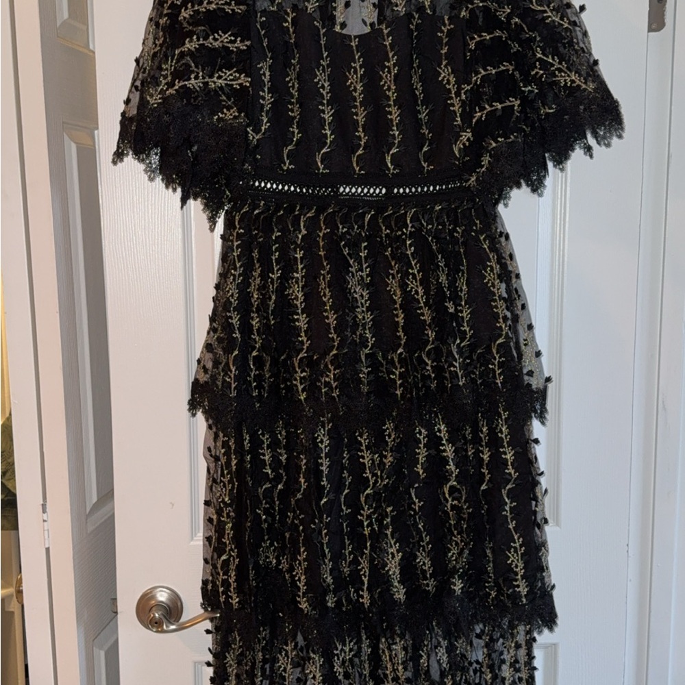 Valentino Black Tiered Off-the-Shoulder Gown